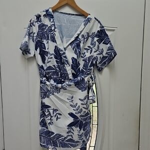 Navy and White Floral Wrap Dress